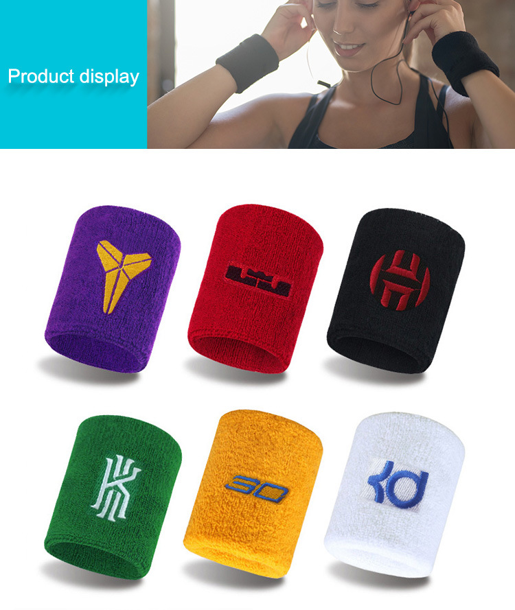 Promotion Gift Custom Premium Running Embroidery Logo Lightweight Various Colors Elastic Absorb Sweat No-Slip Twill Terrycotton Towel Stripes Sport Wristband