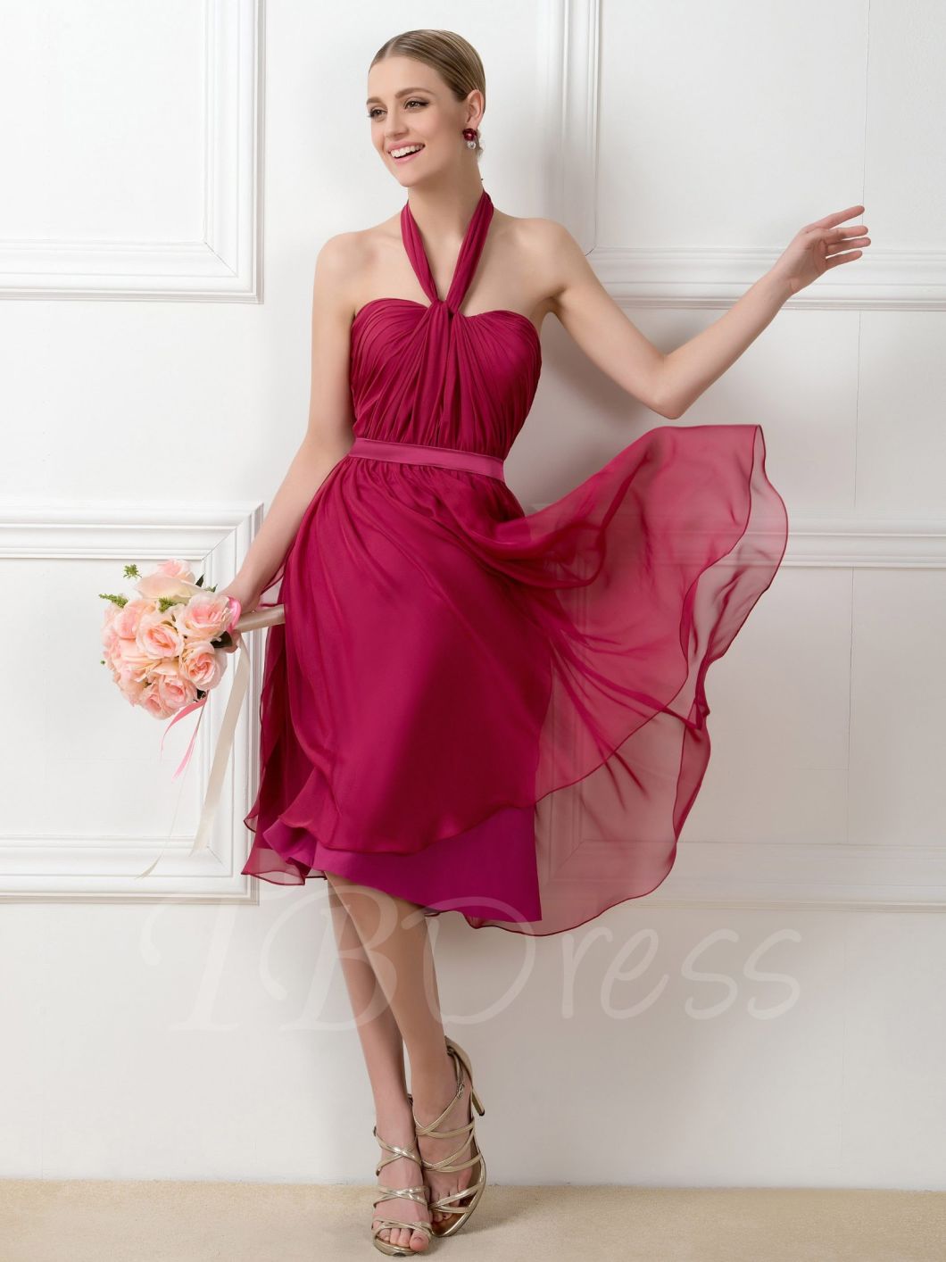A-Line Tea-Length Convertible Short Burgundy Bridesmaid Dress (Dream-100019)
