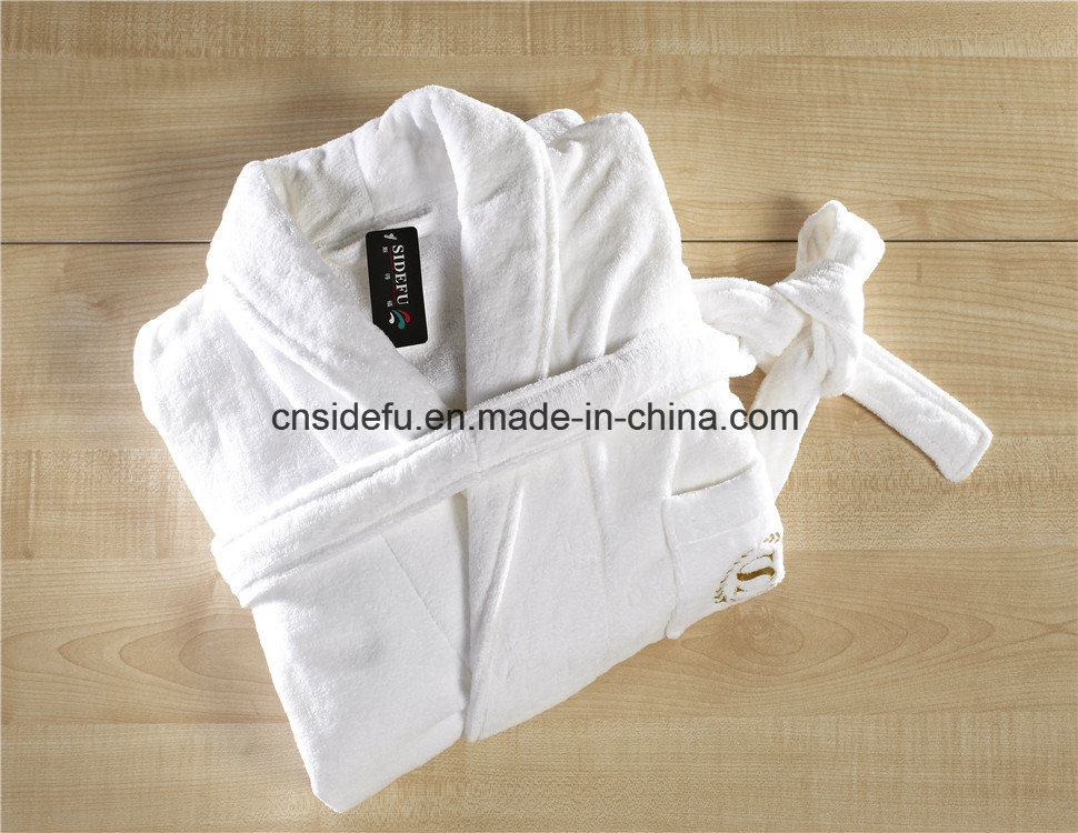 Good Quality Velvet Velour Terry Hotel Bathrobe with Embroidered Logo