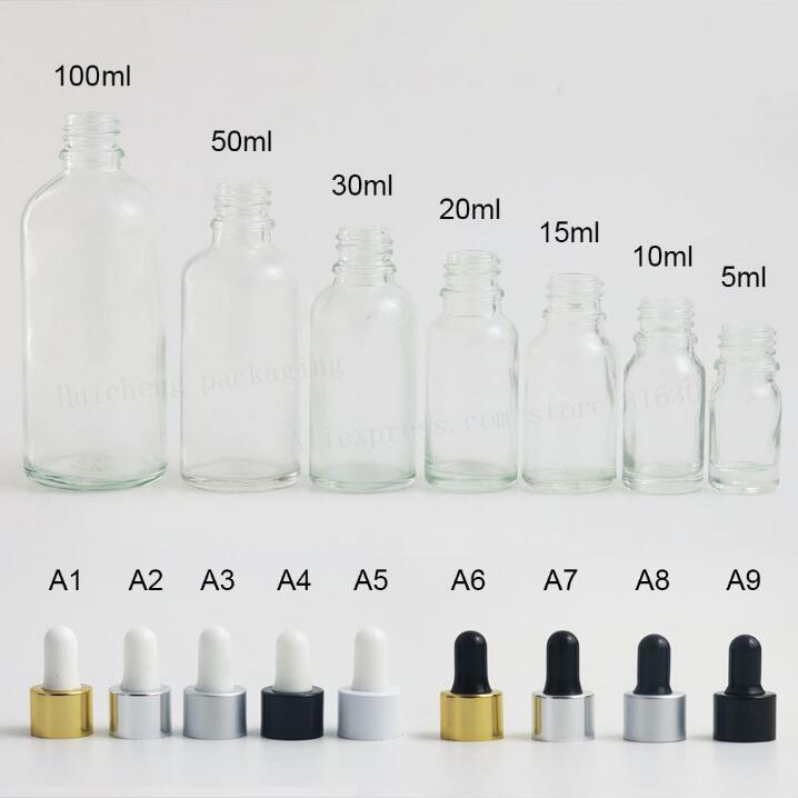 1/2oz Clear Glass Dropper Bottles 1oz Transparent Oil Glass Piepette Dropper Container 5ml 10ml 20ml 30ml 50ml 100ml