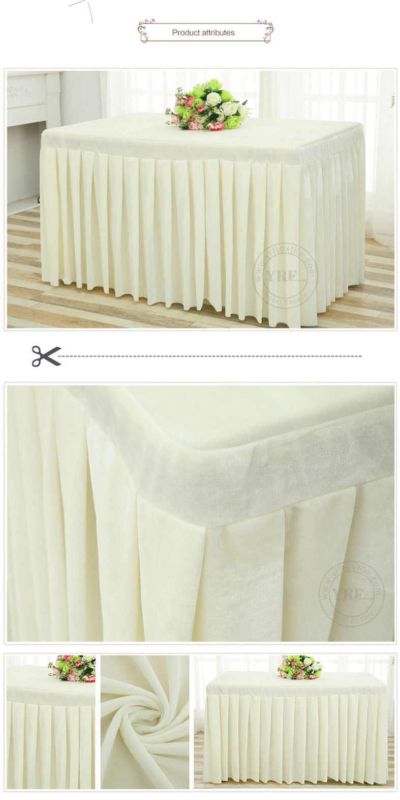 Fancy Rectangle Ruffled Velvet Table Skirt /Hotel Wedding Pleated Table Skirting