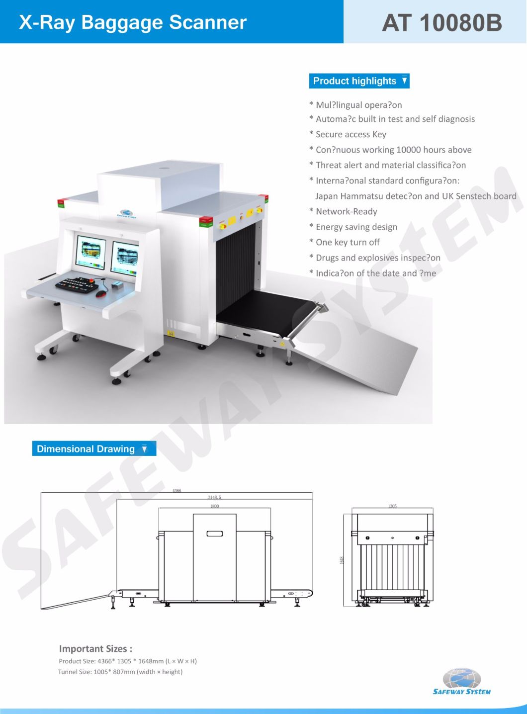 Safeway System-Hotel Use X Ray Baggage Luggage Scanner Screening Machine