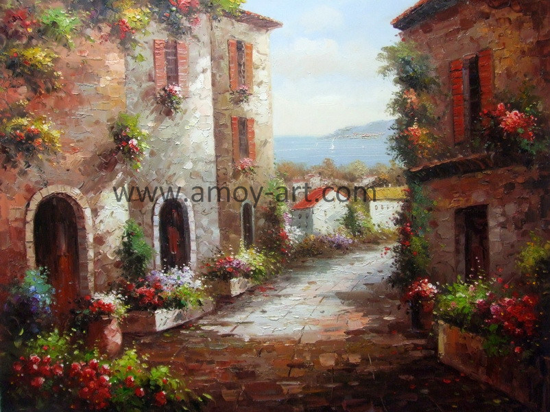 Handmade Mediterranean Garden Oil Painting From Studio