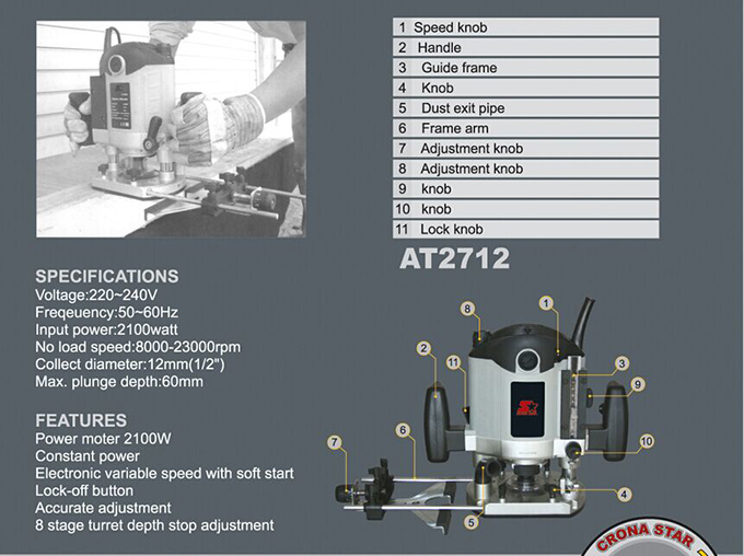 High Power Tool Electric Woodworking Router (AT2712)