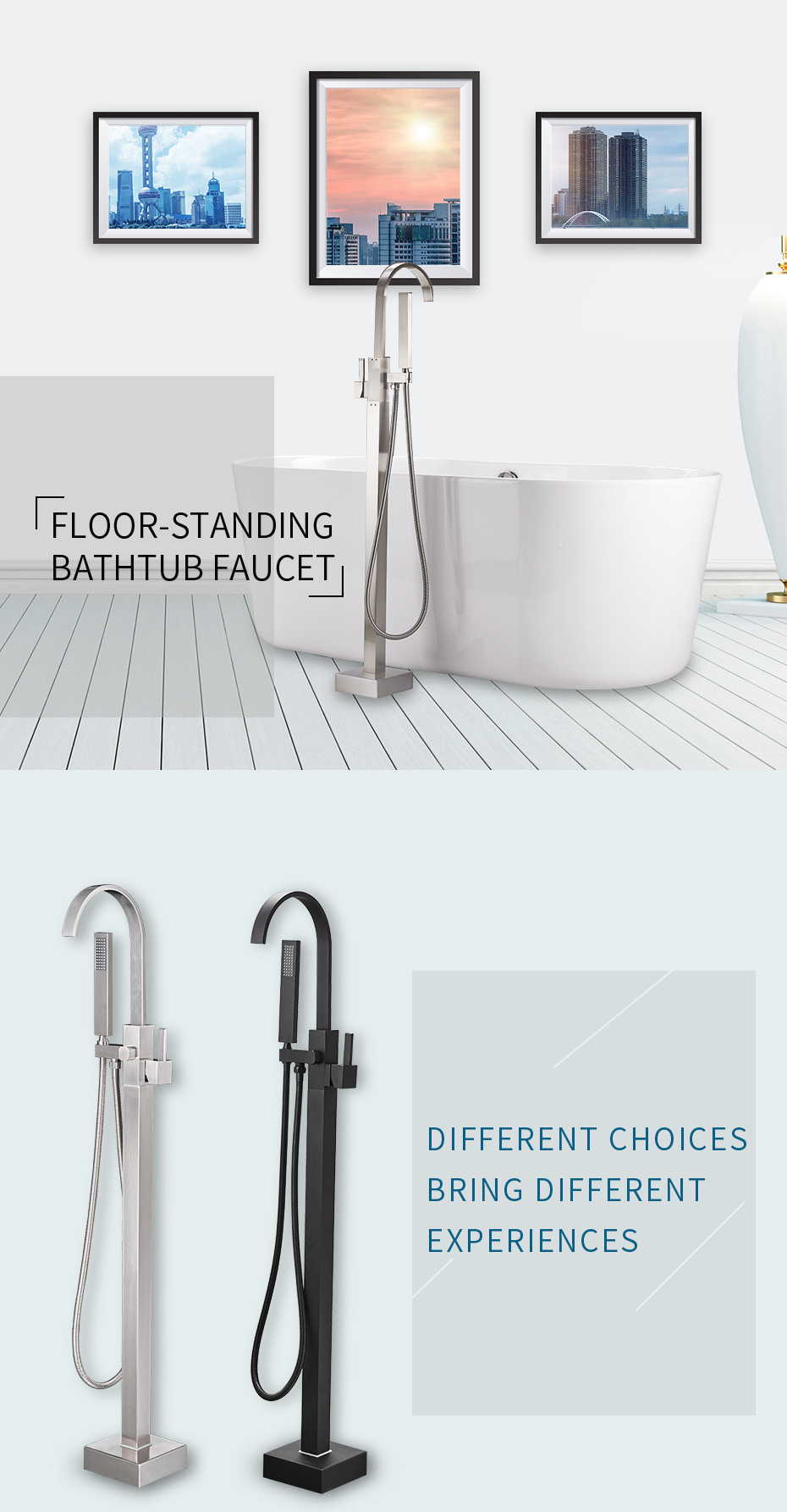 Flg Double Handle Nickel Brushed Floor Standing Bath and Shower Faucets