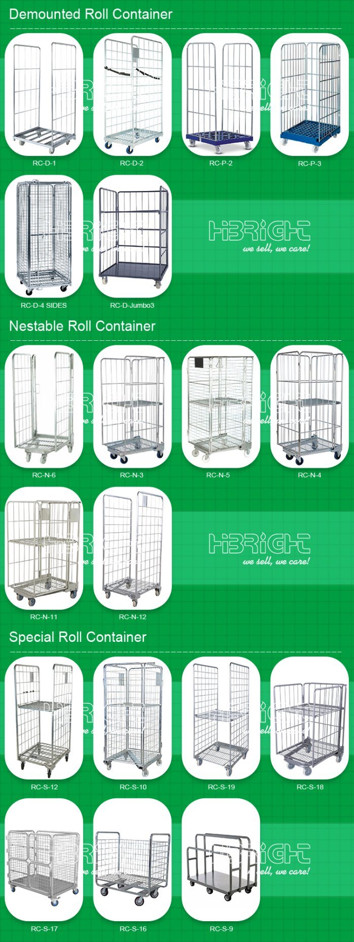 Cargo Storage Wire Mesh Nestable Roll Container Trolley with Lid