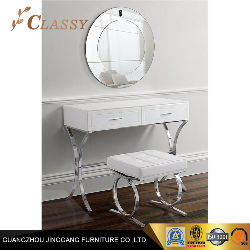 Classic White Glass with Solid Stainless Steel Legs Console Table