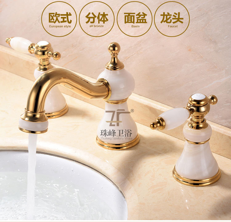 New Design Double Handle Zf-M02 Jade Three-Hole Basin Mixer