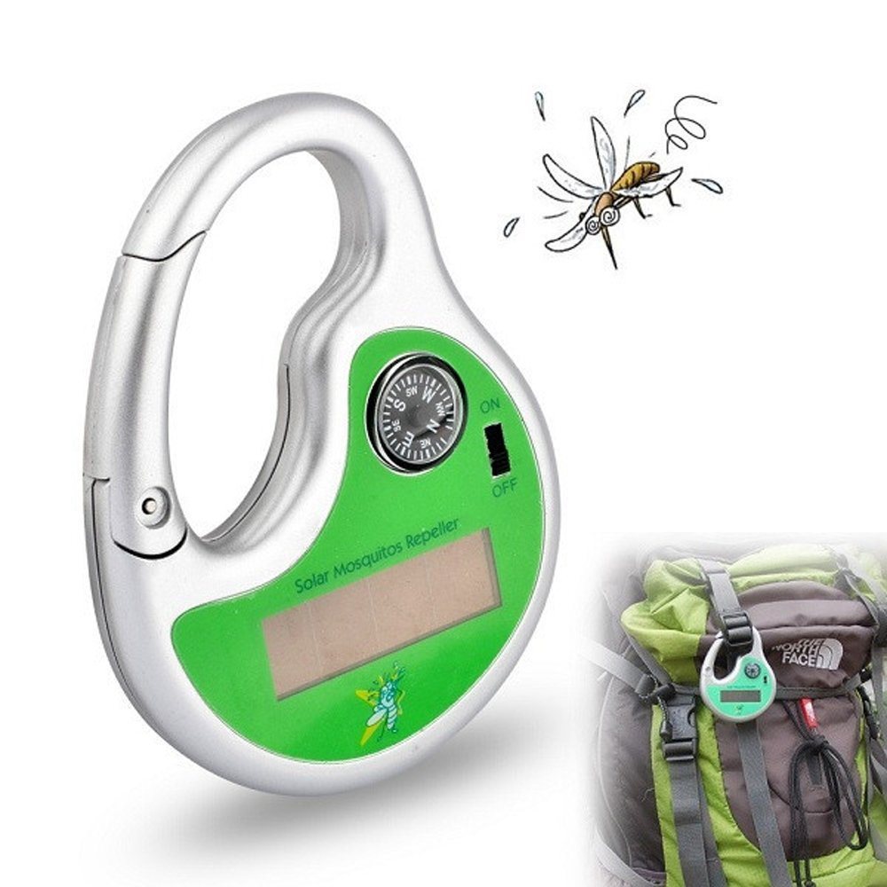 Mini Portable Solar Powered Ultrasonic Mosquito Repellent Killer with Hook Compass Outdoor Pest Repeller