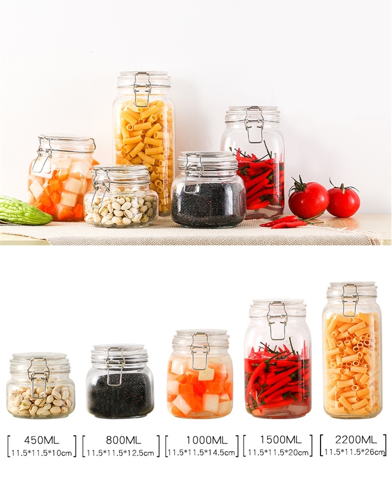 Food Storage Metal Clip Seal Glass Container