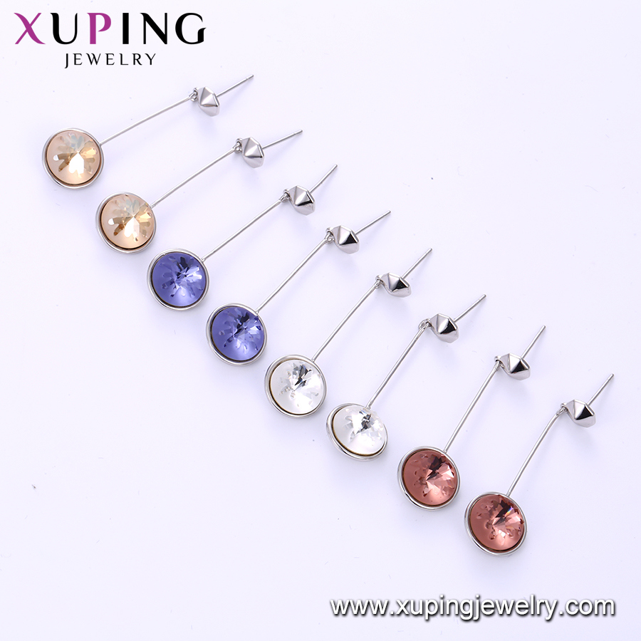 Xuping Sapphire Shiny Simple Gold Earrings Designs for Women Crystals From Swarovski