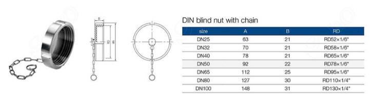 Sanitary Stainless Steel Pipe Union DIN-1â‰ƒ Rbn Blank Nut with Chain