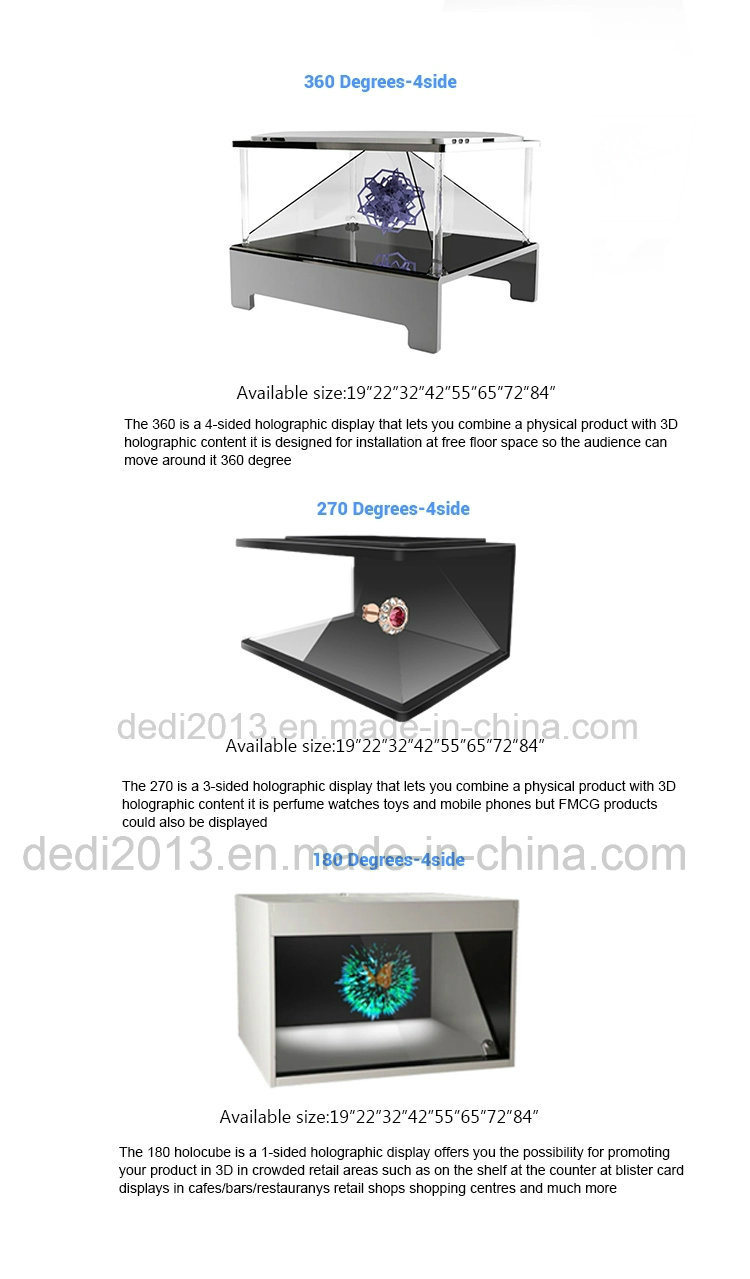 Dedi Customize Pyramid Holographic 3D LCD Display Full HD Advertising Showcase