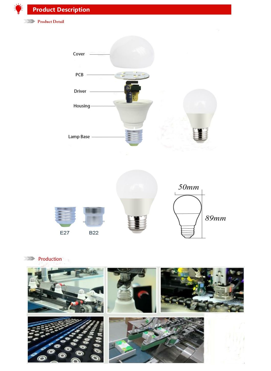 Classic A50 Light Energy Saving E27 B22 LED Lighting Bulb