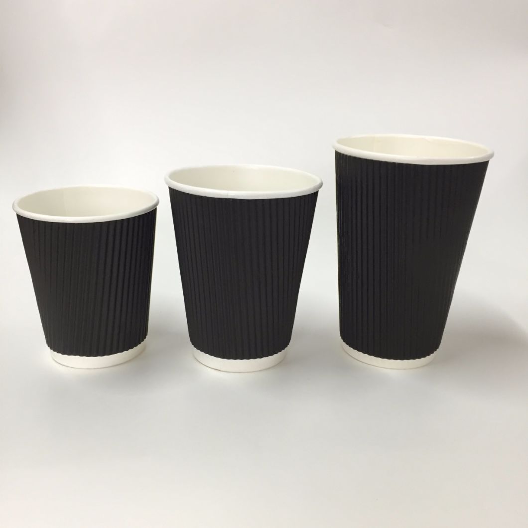 Disposable 8oz Ripple Coffee Tea Paper Cup with Lids