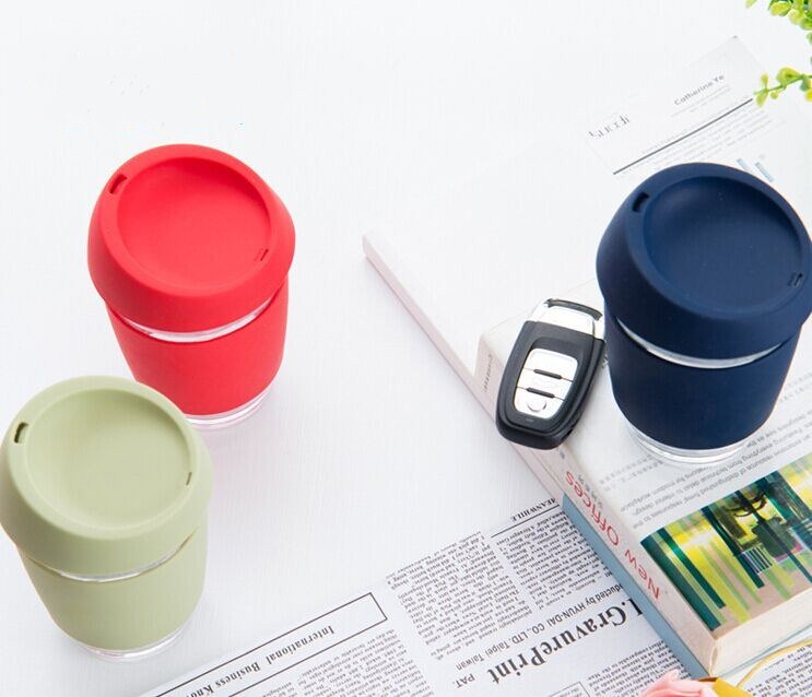 Reusable Colorful Glass Coffee Cup with Silicone Sleeve Forpromotion