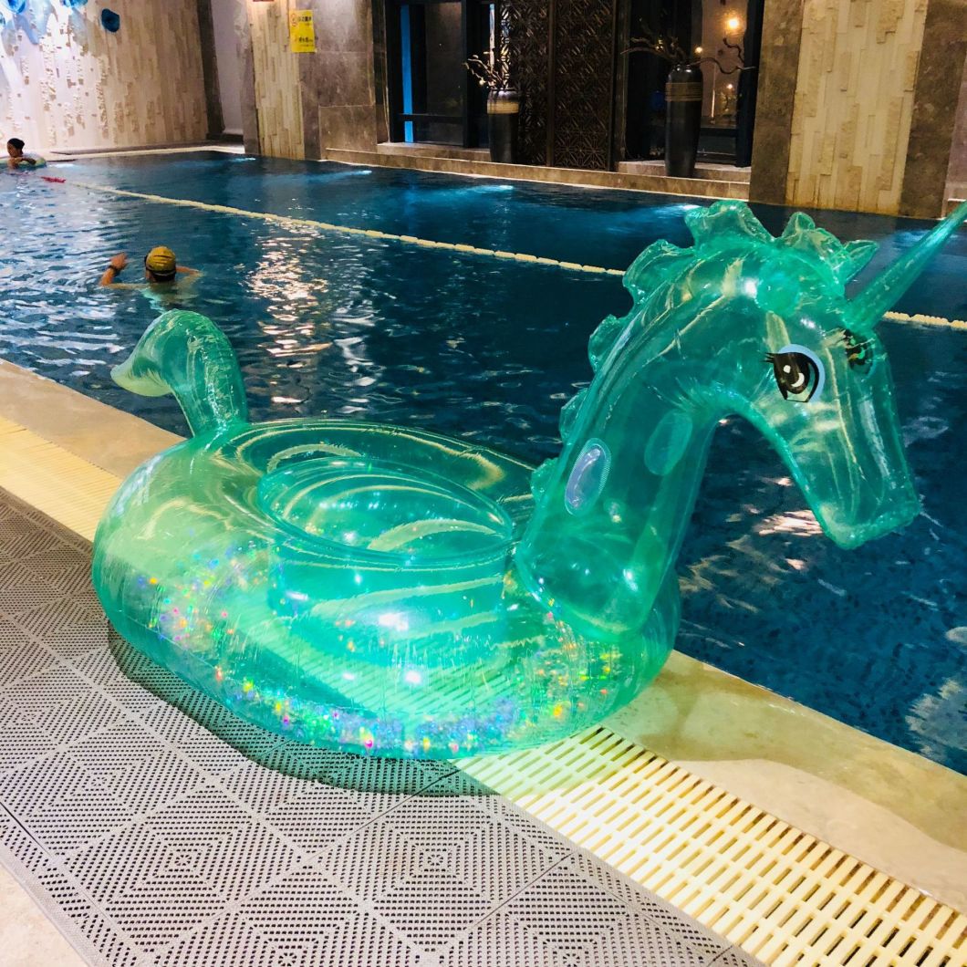 Inflatable Crystal Green Unicorn Float with Glitter