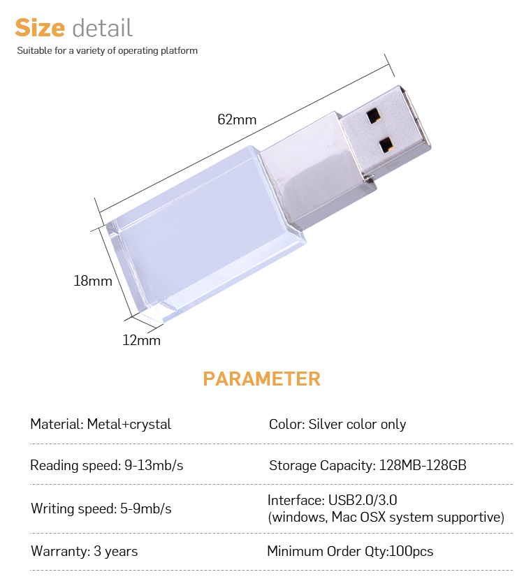 High Quality Wooden Luxury USB Flash Drive Crystal USB (ED004)