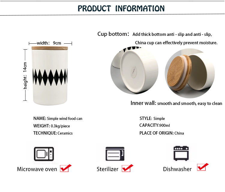 900ml Ceramic Sundries Storage Tank Canister Food Jar with Bamboo Lid