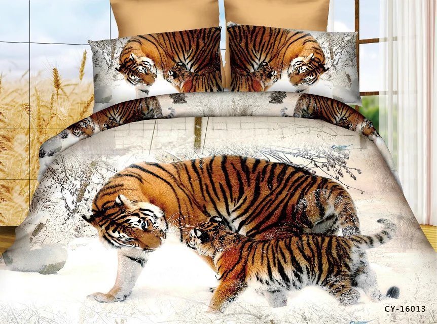 Cheap Animal Printed Cotton Bedding Set Various Designs (tiger, lion)