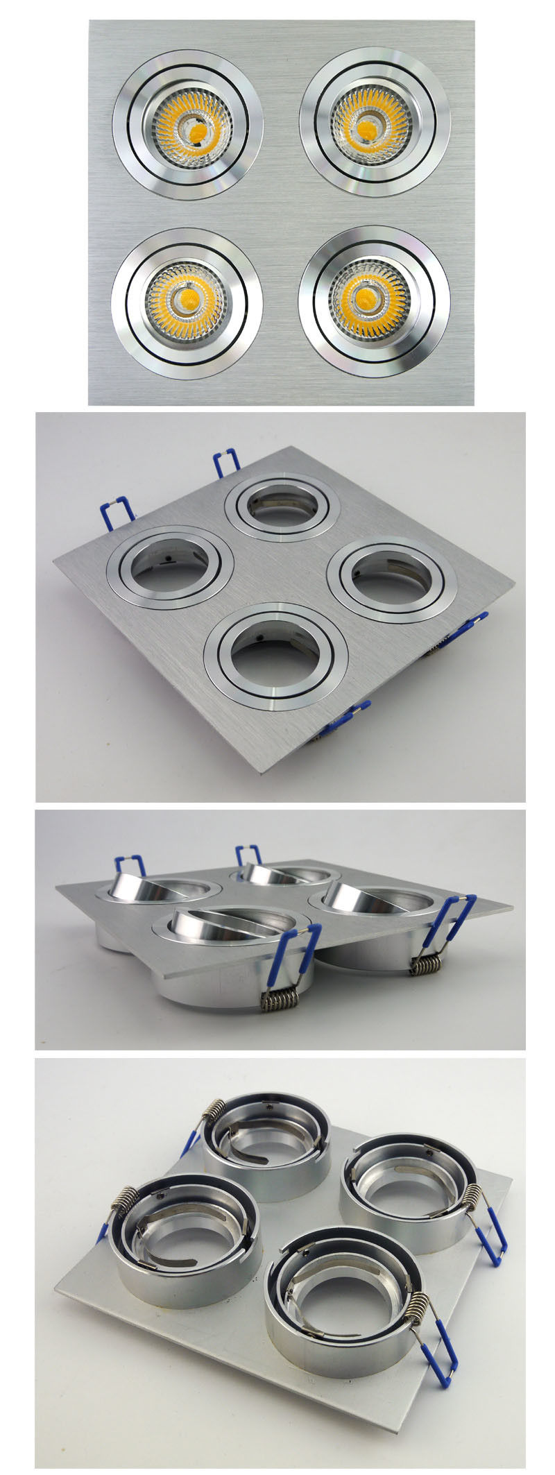 Lathe Aluminum GU10 MR16 Multi-Angle 4 Units Square Tilt Recessed LED Downlight (LT2305-4)