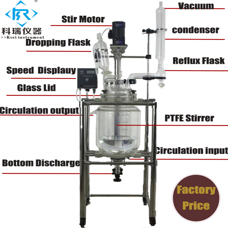 50L Factory Wholesale Price Jacket Heating Chemical Glass Mixing Reactor