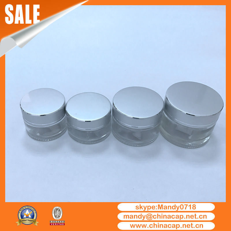 Skin Care Cream Clear Glass Jars with Silver Aluminum Cap