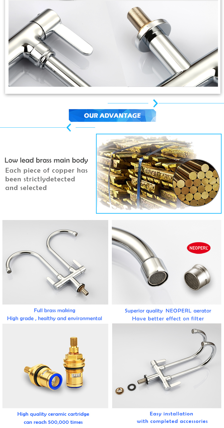 New Design Double Handle and Taps Brass Single Cold Kitchen Faucets From High Quality Manufacturers