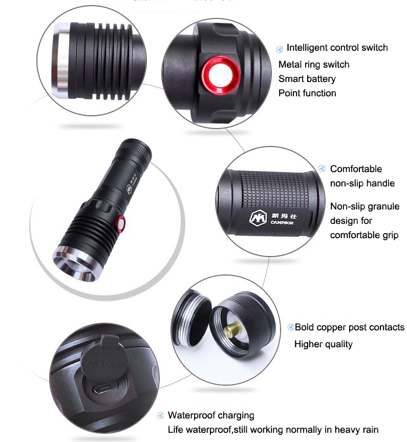 Fashion Projection 800lm Mini Strong Light Zoom Camping LED Flashlight