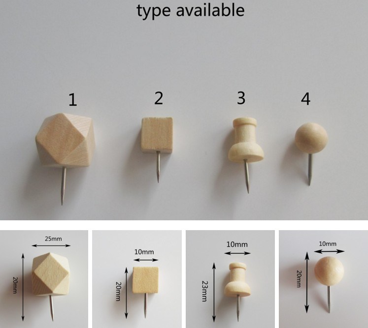 Wooden Thumb Tack Map Push Pins for Shool and Office Use