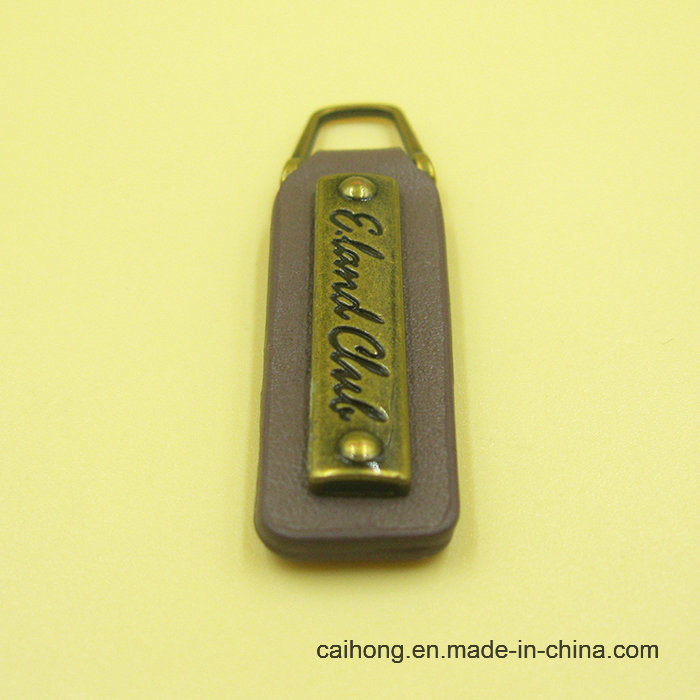 Custom Logo Plating Roll Brass Leather Zipper Puller with Metal