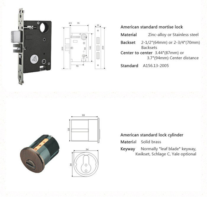 Mortise Door Cylinder Lock Brass American Lock Cylinder