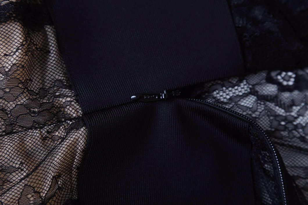 Hot Sexy Lace Club Dress Half Transparent Black Bandage Fashion Dress Long Sleeves