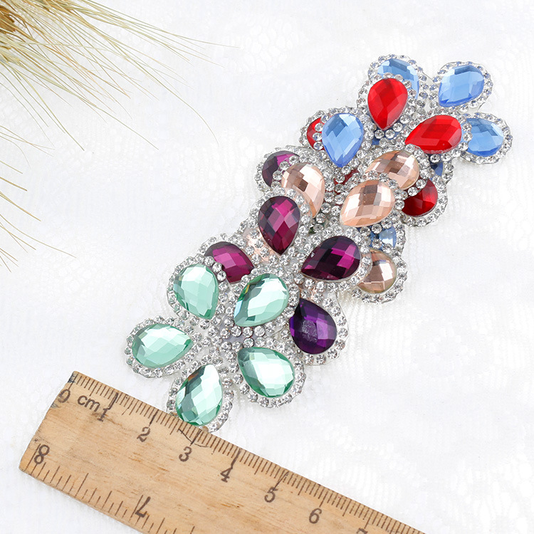 Hotfix Crystal Rhinestone Patch Colored Flower Applique Motif