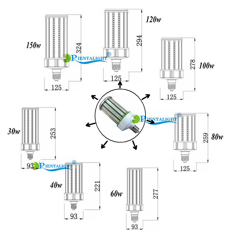 80W 100W 120W 150W Street Bulb E27 E39 E40 LED Corn Light