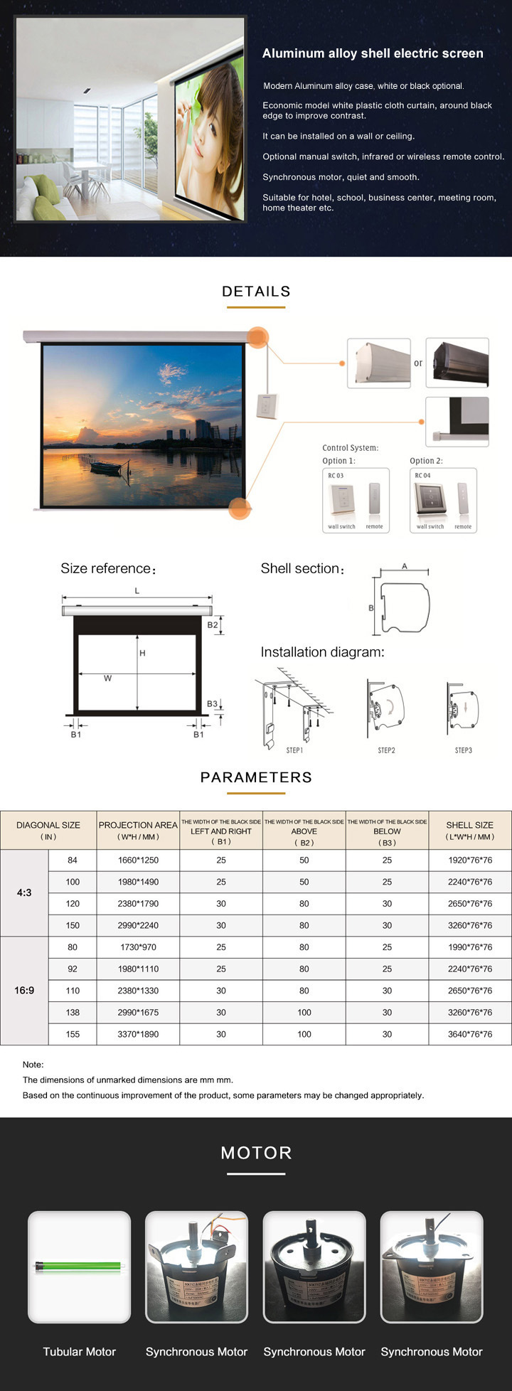 16: 9 Motorized Projector Screen Numit Projection Screen
