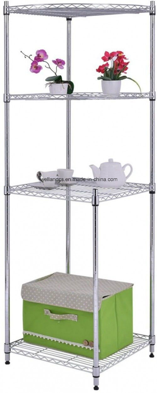 2018 New Design Corner 4-Tier Metal Display Shelf Home Kitchen Bathroom Storage Wire Rack