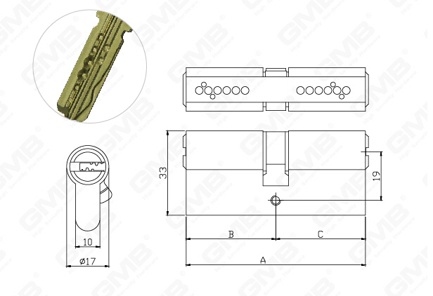 En 1303 High Security Mortise Euro Profile Standard Door Lock Cylinder/ Door Lock/ Brass Cylinder (GMB-CY-27)
