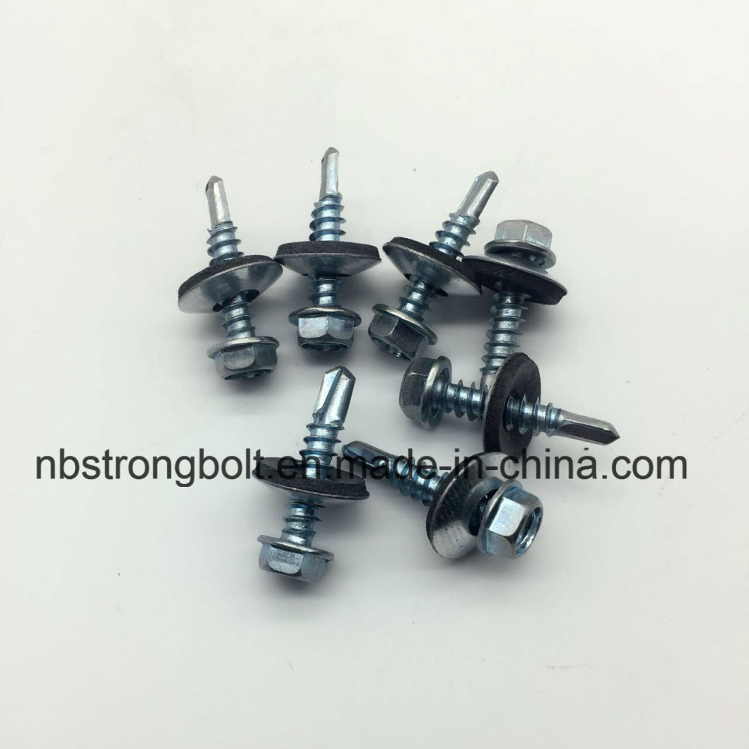 C1022 Steel Harden Self Drilling Screws Hex Washer Head with Bonded Washer (Metal/EPDM OD 16mm) Bsd #3 12-14X1 PT Drill with Zinc Plated