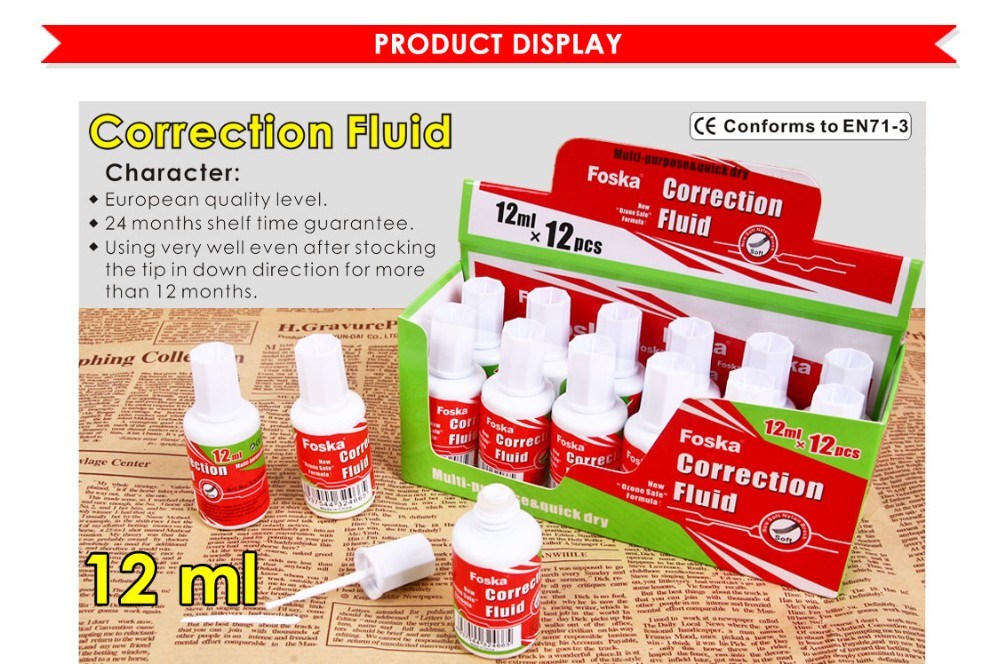 Foska High Quality 12ml Liquid Correction Fluid with Brush