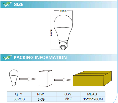 Plastic Cover Aluminum 8W A60 LED Bulb