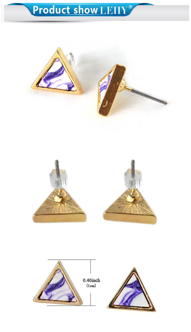 Purple White Color Triangle Natural Stone Stud Earrings for Women