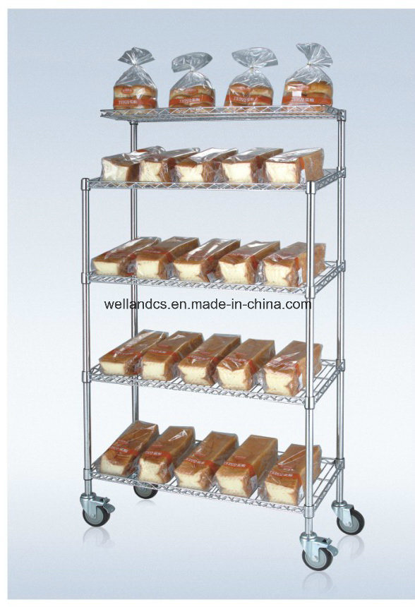 5 Tiers Chrome Metal Wire Bread Display Trolley Rack