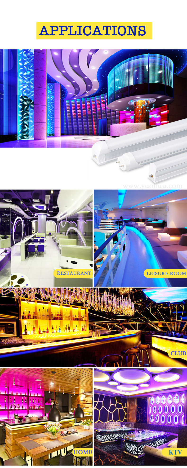 Multi-Color High Bright Energy Saving Indoor Lighting Aluminum Bracket LED Tube