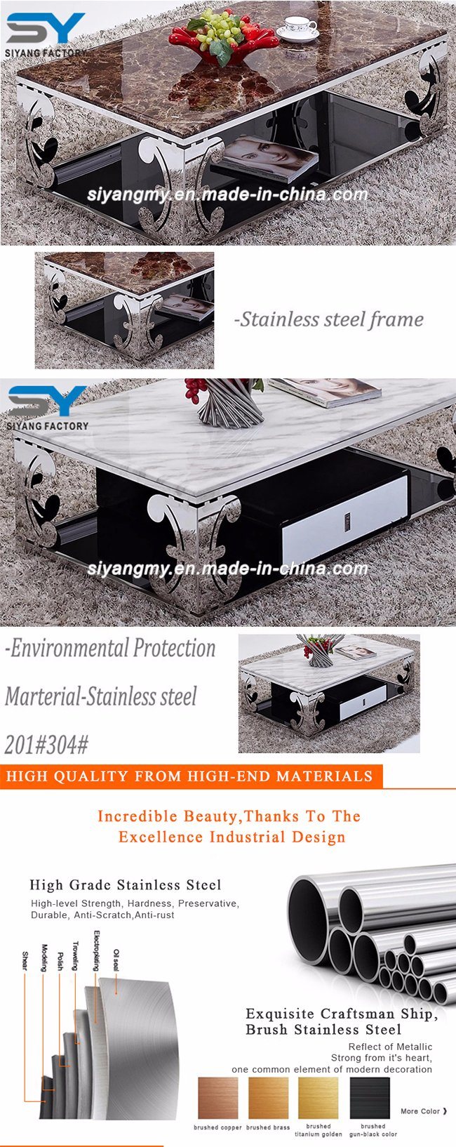 Furniture in United State Modern Marble Coffee Table with Drawer