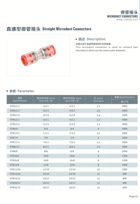 Clear Straight Connector, Fiber-Optical Fitting, Microduct Connector