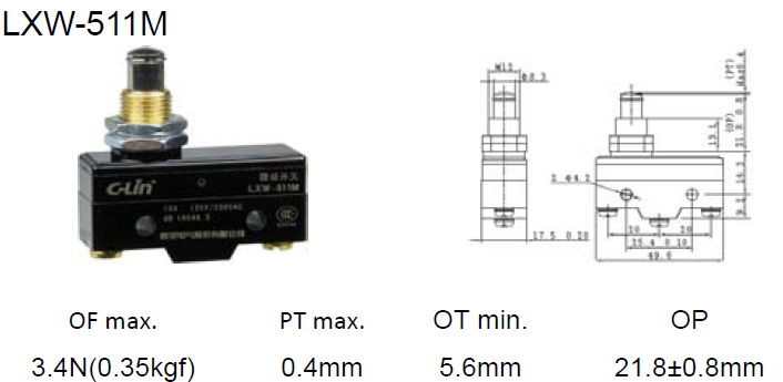 Micro Switch Panel Mount Plunger (LXW-511M/Z-15GQ-B)