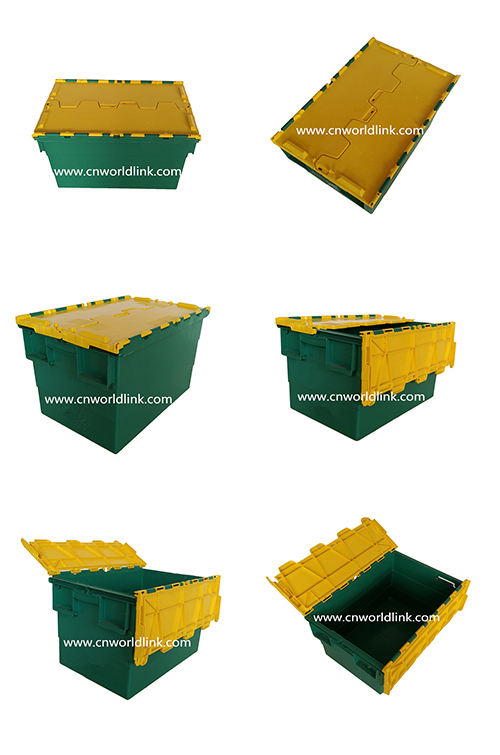 Stackable and Nestable Utility Moving Plastic Crate with Lid