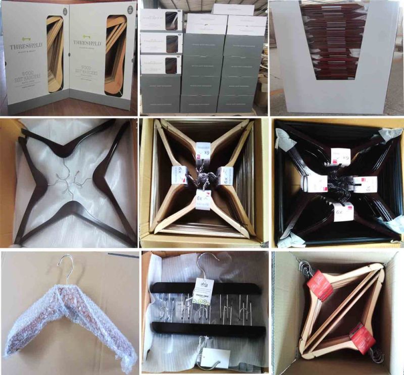 Brown Paint Velvet Flocked Anti-Slip Wooden Hanger for Suits