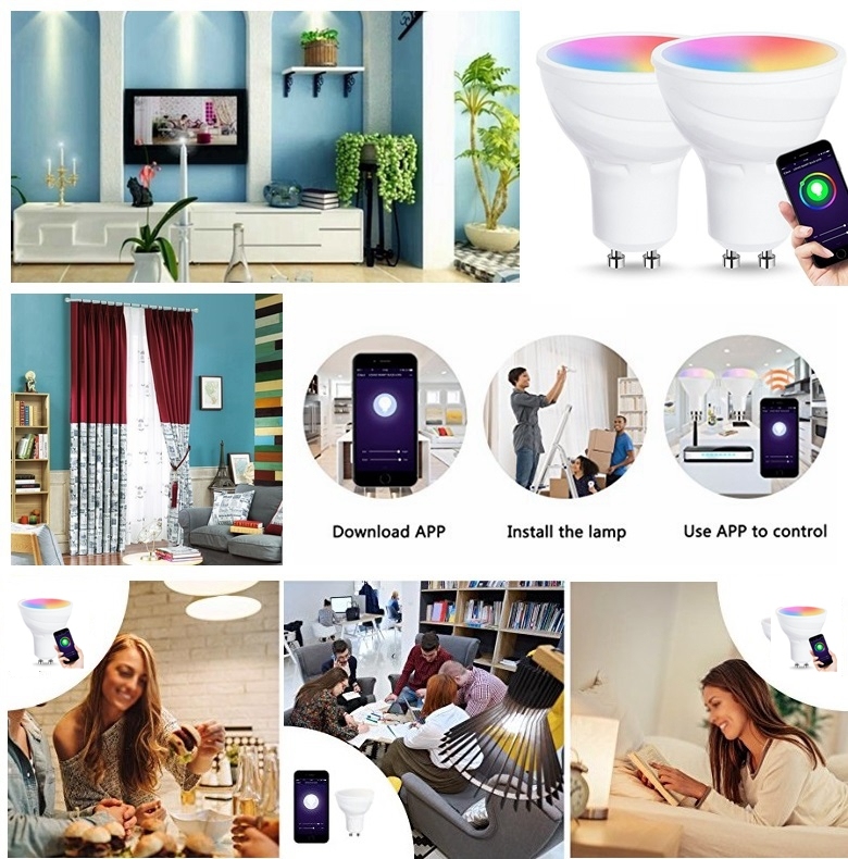 5W Dimmable GU10 LED Light RGBW WiFi Smart Light Bulb Work with Amazon Alexa/Tuya/Google Home
